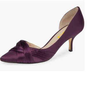 FSJ Purple Kitten Heels Pointed Toe Slip on Pumps D'Orsay Pleated Satin Shoes